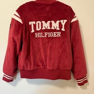 Tommy Hilfiger Varsity Letterman Jacket Velvet Size Small Pink Blue Collegiate